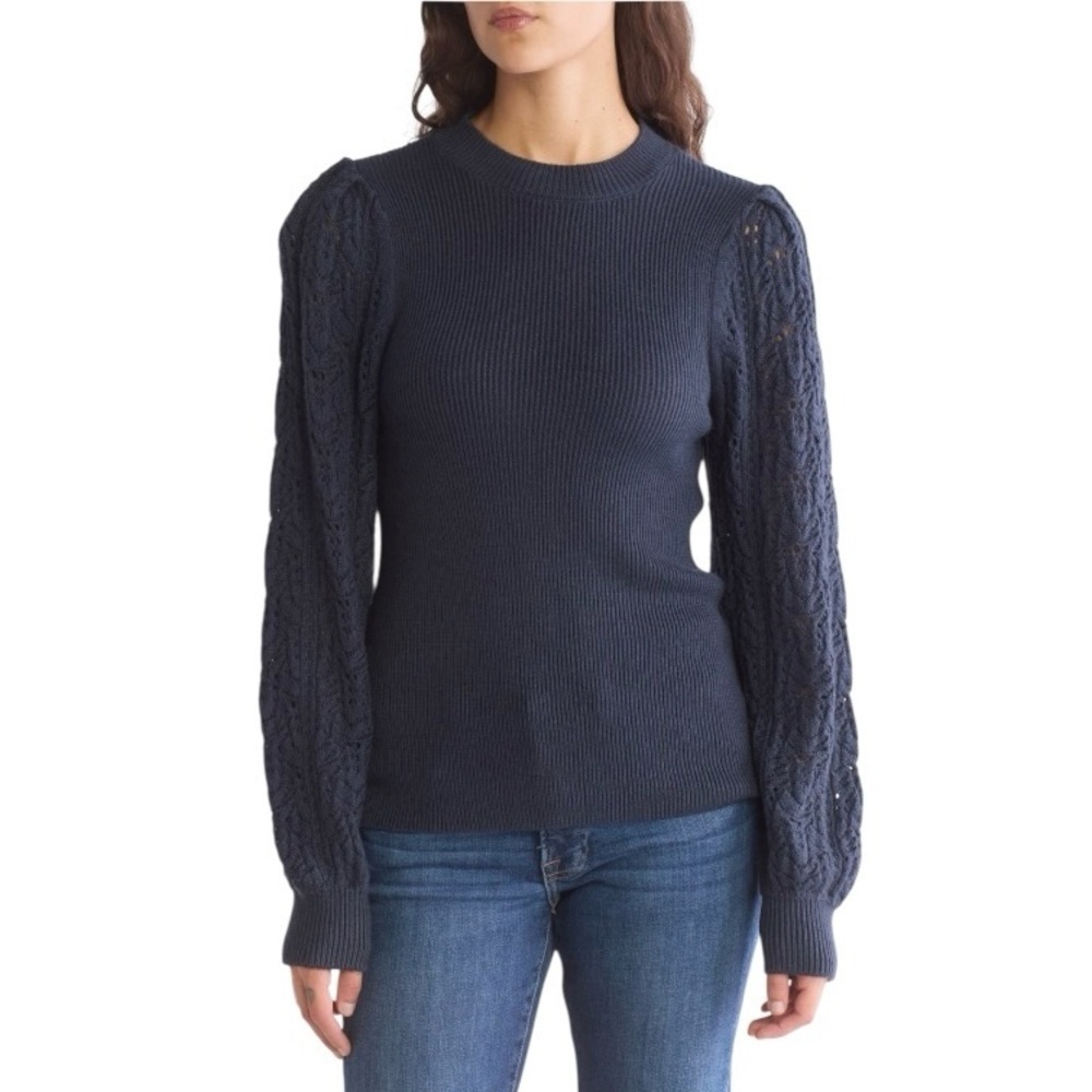NWOT SPLENDID Palmer Pointelle Sweater in Navy SZ Large new